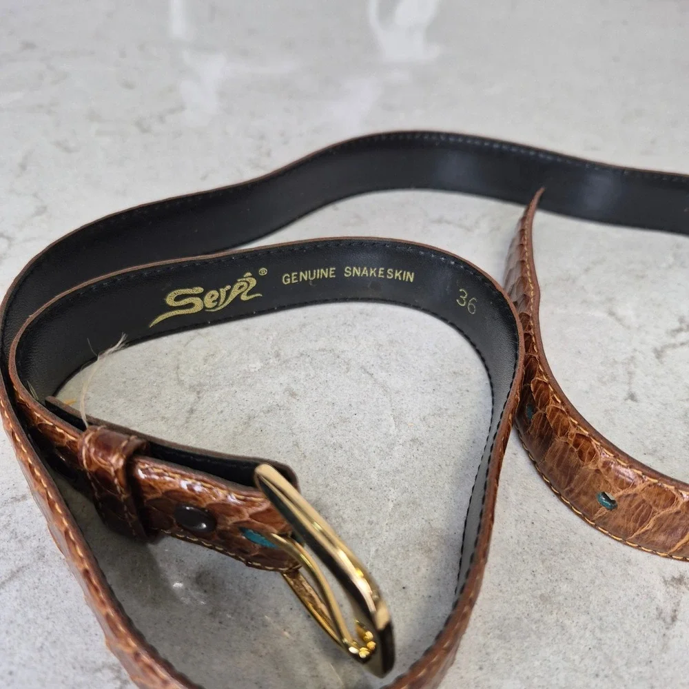 Serpi Belt Genuine Snakeskin Exotic 36 Brown Women